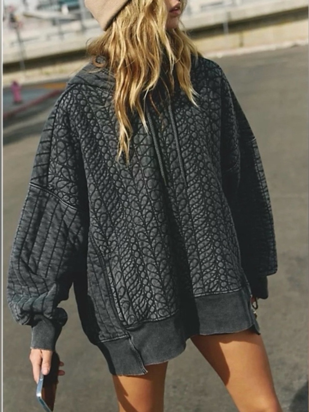 FP Movement by Free People Charcoal Quilted Oversized Hoodie